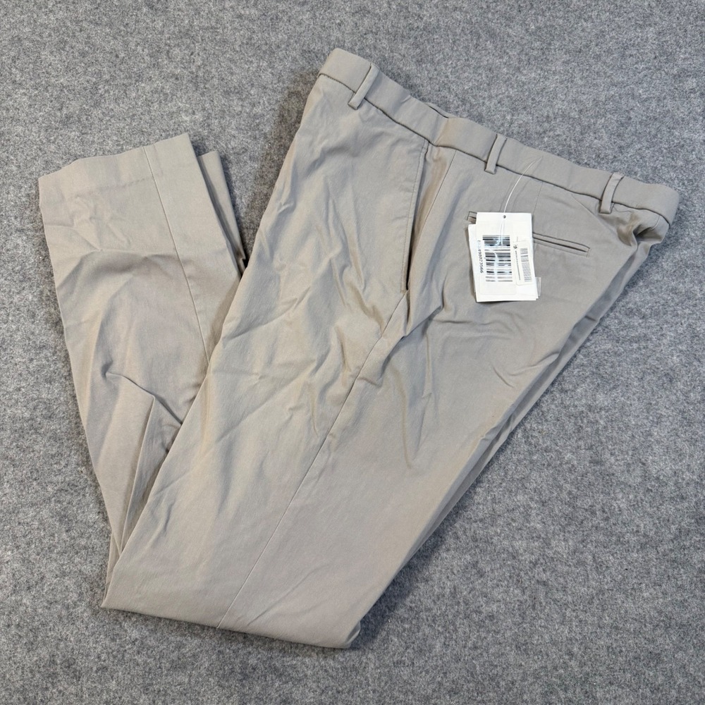 Tommy Hilfiger Mens Tan Dress Pants 34W x 32L Flat Front Chino Trousers